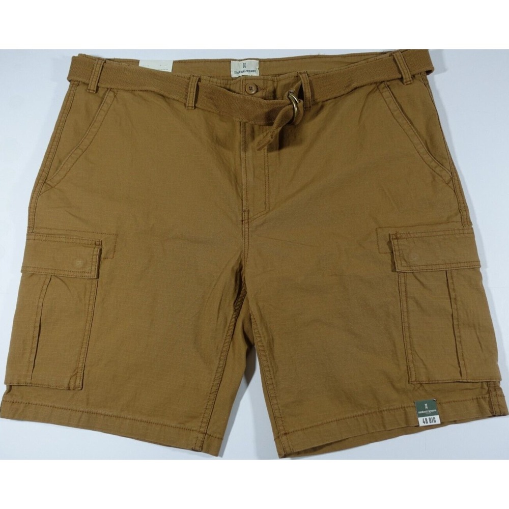 Mutual Weave Cargo Shorts Men 48 Belted Ripstop 10" Inseam Cotton Brown Big Tall
